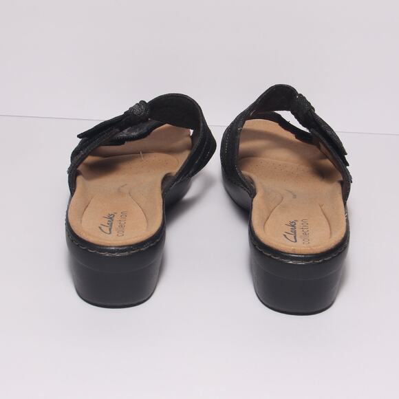 Clarks Merliah Charm Adjustable Fabric Strap Slide Wedge Size 9.5M Black - Picture 6 of 8